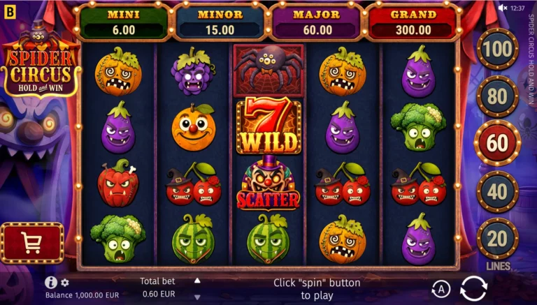 Поле Spider Circus Hold and Win с цирковыми символами и пауками
